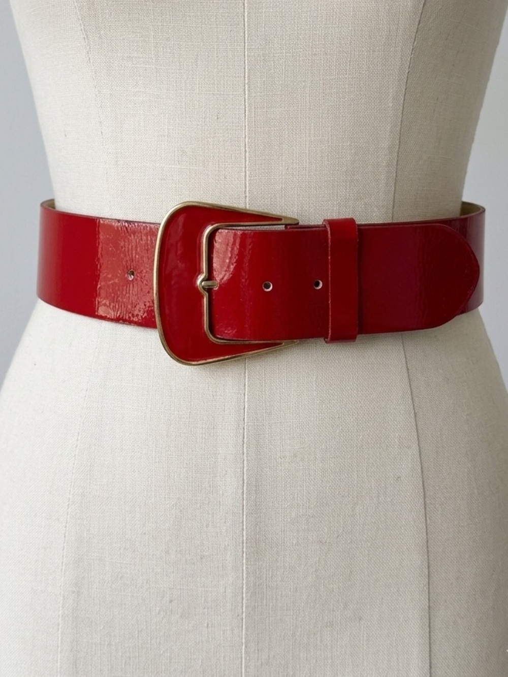Vintage Red Patent Leather Wide Statement Belt Size S/M Made in Italy 80s